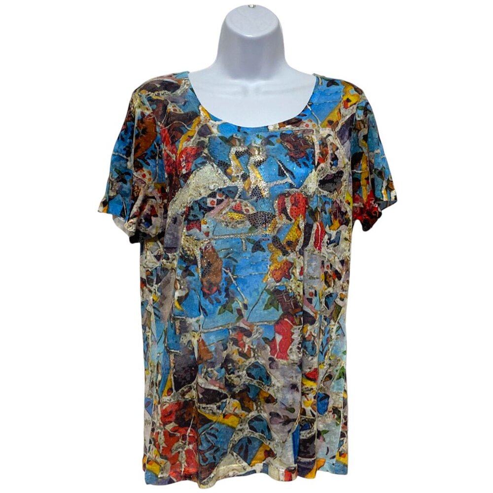 Colourworks-Women's Large Pullover Top Multi-Color Rhinestones-Light Weight